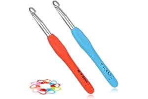 Reessy Crochet Hooks Set, 9.0 mm & 10.0mm Ergonomic Crochet Hook Set with Soft Rubber Grip for Arthritic Hands, Ideal Crochet Tool with Stitch Markers for Beginners and Experienced Crochet Lovers