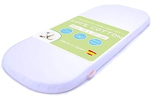 PEKITAS Matratze Oval für Kinderwagen Beistellbett Babyschale Wiege 72x33 cm Artikeldicke 5 cm Weiß Waschbarer Bezug aus 100% Baumwolle