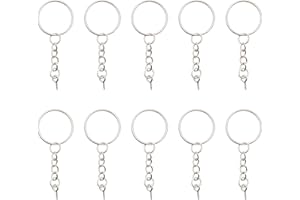 LUENHEGO Split Keyring with Chain, 10Pcs Key Ring Blanks, Metal Keychain Rings, Key Ring Hoops with Jump Rings and Screw Eye Pins, DIY Keyring Making Kit, Silver