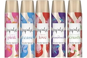 Impulse Body Spray 75ml 5-Pack Gift Set – Tease, Very Pink, True Love, Be Surprised & Instant Crush – Women’s Fragrance Sprays – Packed by Black Nore Gifts