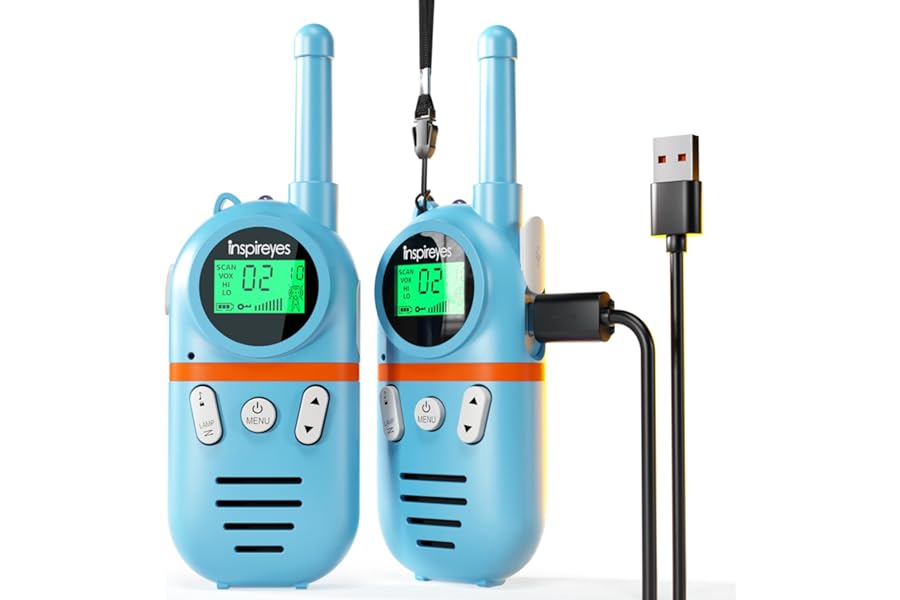 Inspireyes Walkie Talkies for Kids Rechargeable, Easter Gifts for Kids, Boys Girls Ages 3-12, 2-Pack Kids Toys, Long Range 48-Hour Battery, Outdoor Camping Games Toys, Blue