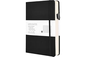 Fwilo Thick Notebook A5 Lined Paper,100gsm A5 NoteBook Note Pad 320 Pages Journal Notebook Eye Protection Paper Diary PU Leather Notebook for School Office Artist Writing& Note Taking (Black)