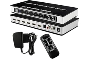 Unocho conmutador hdmi 4k 30hz hdmi Switch Distribuidor Interruptor selector hdmi 5 Puertos Extractor de Audio l/r con Mando a Distancia soporta Ultra HD ARC hdmi 1.4