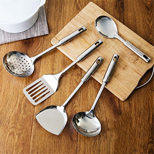 zooarts 5 Stück Edelstahl Küchenutensilien-Set Küche Kochen Tools Löffel Spatel Schöpflöffel
