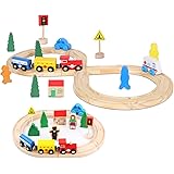 Giocattolo per ferrovia in legno per bambini, 33 pezzi, ferrovia magnetica con binari in legno, adatto per Thomas, Brio, set 