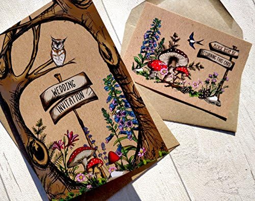 Wedding Booklet &amp; RSVP cards and envelopes, Woodland Forest Floral wedding invitation, rustic, summer wedding invitation, RSVP + Envelope