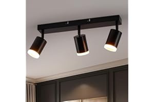 wowatt Plafonnier LED 3 Spots Orientables, Spots de Plafond Intérieurs GU10 en Métal Noir, Moderne Rampe Spot LED Plafond, Luminaire Spot Led pour Cuisine Couloir Salon Chambre Coucher (Sans Ampoule)