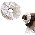 White Lace Scrunchies Large Hair Scrunchies for Women,Elastic Hair Bands Scrunchy Soft Hair Ties Ropes,Bobbles Ponytail Holders for Thick Hair White Lolita Bulk Scrunchie Accessories for Ladies Girls