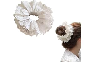 GOLSHINE White Lace Scrunchies Large Hair Scrunchies for Women,Elastic Hair Bands Scrunchy Soft Hair Ties Ropes,Bobbles Ponytail Holders for Thick Hair White Lolita Bulk Scrunchie Accessories for Ladies Girls