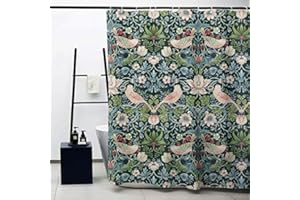 Obal William Morris Shower Curtain, Strawberry Thief Bath Curtains Water Repellent Anti-Mould Polyester Decorative Shower Curtains Art Deco With 12 Curtain Hooks Machine Washable, 71 in * 71 in