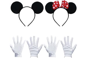 Makone Bandeau Noir Avec Serre Tete Mickey Avec Noeud Rouge Et Pois Blancs Pour Enfant Et Adulte Noir/Rouge