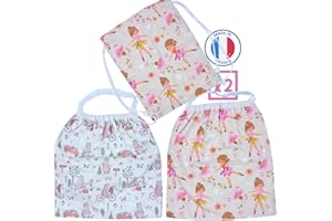 Hoxycom 2 Serviettes Table Enfant en Coton et Éponge, Grand Bavoir Elastique Maternelle Français avec Sac à Dos - Taille Idéale pour Cantine et Maternelle (Fée)