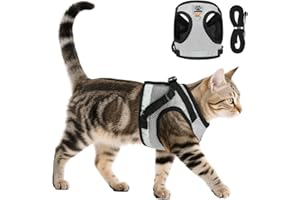 AUYAO Regulowana uprząż dla kota, odblaskowy kot, szelki zapobiegające kapaniu, mała uprząż do chodzenia do treningu, S