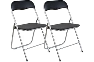 FERRETERIA LEPANTO Silla Plegable, Asiento Auxiliar Acolchado, Silla Ideal para Cocina, Comedor, Salón, Dormitorio - 44 x 45 x 80 cm (2, Negra)