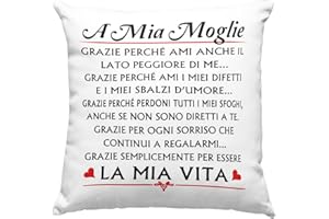 VULFIRE Cuscino Moglie Speciale, Idea Regalo di Compleanno Originale, Frasi D'amore, Arredamento Casa, Arredo Divano Letto - con Imbottitura (40_x_40_cm, A mia Moglie 2)