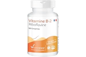 Vitamine B2 Riboflavine 100mg - Boite de 180 comprimés - ! POUR 6 MOIS ! - Pour un métabolisme énergétique, une peau en bonne santé et une protection cellulaire | Vitamintrend®