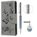 Produktbild Sony Xperia X Compact Hülle,KASOS Sony Xperia X Compact Case Bunt Gemalt Book Type PU Leder +TPU Innere Tasche Brieftasche Etui und Magnetverschluss Ledertasche Schutzhülle Cover Handyhülle,Schmetterling-grau+ Stöpsel Staubschutz + Eingabestift
