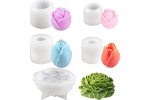 LUNZA 5 Pièces Moule Bougie Silicone, 3D Moule Bougie Fleur, Forme tulipe, Pivoine, pour Fabrication de Savon, Bougies, Gâteaux, Bonbons, Pâtisserie, Dessert, Chocolat, DIY Superbe Cadeau Fait à la Main