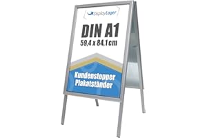 DisplayLager - Supporto per Poster, Formato A1 (Bifacciale), Alluminio, Argento, Alu-Line - Cavalletto Espositore Pubblicitario… (Argento, A1)
