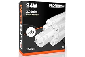 Eurocali Tubo LED 150cm 24W Profesional - 3000 Lúmenes - Luz Blanca Natural 4000K - Fabricado en Plástico - Sustituye a Neón 58W - 6 Lámparas