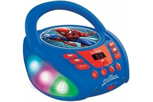 Lexibook, Spider-Man, Lecteur CD Bluetooth pour Enfants - Portable, Effets Lumineux, Prise Micro, Entrée aux-in, Pile ou Secteur, Filles, Garçons, Bleu/Rouge, RCD109SP