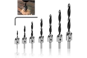 VZXZXE Set di 7 punte per trapano con svasatore 3 4 5 6 7 8 10 mm, per lavorazione del legno, punte a svasatura, con arresto di profondità, punte per legno