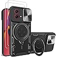 WRTBS for Motorola Moto G54 5G Case Cover with Screen Protector [2 PACK] Slide Window Cover with Built-in Magnetic Kickstand Camera Protection Case - Black
