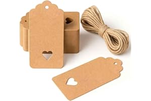 AUJZOO Lot de 50 étiquettes cadeaux vierges en papier marron avec ficelle 6 x 5 cm pour cadeaux de mariage, anniversaire, Noël [arbre de Noël]