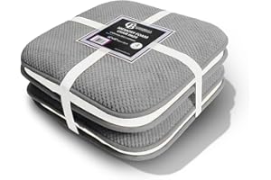 Casabella Memory Foam Chair Cushion Non Slip Back, Round Square Honeycomb Pattern Set of 4 Chair Pads,Durable Seat Cushion for Dinning Chairs, Office Desk & Patio-16x16 Silver Memory Foam Seat Cushion