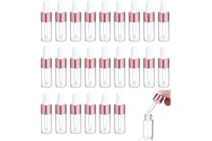 PUEDNO 24 Stk Mini Pipettenflasche, 5ml Pipettenflasche, Transparente Glasflasche mit Tropfpipette, Glasflasche kleine Tropfflasche für Ätherisches Öl Duftöl Probe, Rose Gold