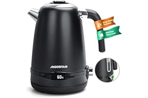 Aigostar Bollitore Elettrico Temperatura Regolabile Acciaio Inox 1,7 Litri Nero - Bollitore Acqua Elettrico 2200W, Funzione di Mantenimento in Caldo, Senza Plastica All'interno, Senza BPA