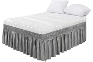 GENERIC Mantovana giroletto avvolgente per letto, regolabile, elastica, con volant, per letto matrimoniale, king size, lavabile in lavatrice (grigio chiaro, king size)