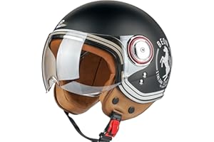 LPXPLP Rétro Casque à Face Ouverte Demi-Jet Casque Scooter avec Visière Open Face Classic Casque Moto Jet Vintage ECE Homologué Casque Bol Moto Bols pour Homme et Femme O,M