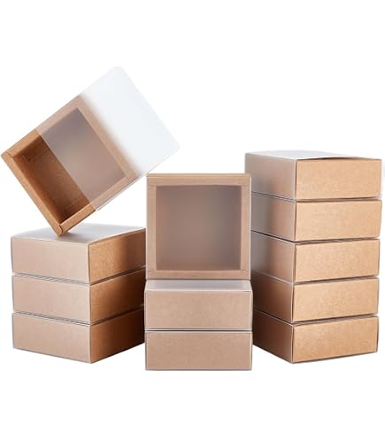 SCATOLE REGALO CARTONE Nero Quadrate Carta Kraft Smerlata Con Nastro Dorato (Con EUR 50,99