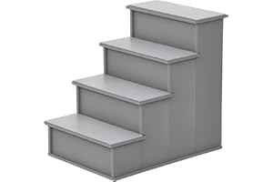 PawHut 4 Step Wooden Dog Steps Pet Stairs for Dogs, Cat Ladder for Bed Couch with Non-Slip Carpet 40 x 59 x 54.2 cm, Grey