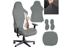 HWSWSH Coprisedie da Ufficio Copri Schienale/Cuscini Seduta/Braccioli Kit, Fodera per Sedia da Gioco, Coprisedia Elasticizzato Rimovibile, Coprisedia con Schienale, Copri Sedia da Gaming, Grigio