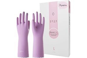 ‎LANON PROTECTION LANON wahoo 3 Paar Wiederverwendbare Haushaltshandschuhe, Hautsympathische Handschuhe mit Baumwolle Innen, für Küchenarbeit, Haushaltsreinigung und Geschirrspülung, Mauve, Größe S