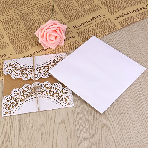 UEETEK 10Pcs hohlen dekorative Hochzeitseinladung Grusskarte mit Spitze Umschlag für Hochzeit Geburtstag Verlobung Party - 4