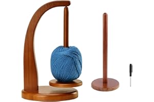 Fanxinzttc Wollabwickler mit einer Ersatzspindel, Wollhaspel Rotierender Magnetischer Wollknäuelhalter, Yarn Winder Garnrollenhalter, Holz Wollhalter Wolle aufwickler für Häkel (Braun)