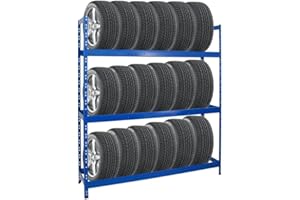 PROREGAL Étagère à pneus Tiger XL | HxLxP 200x180x45cm | Charge Max. 300kg | Jusqu'à 21 pneus | Bleu | Porte-Pneu, Rack à pneus, rayonnage, Stockage, Rangement, Support, Atelier, Garage