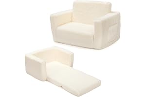 ‎BEJOY BEJOY Kindersofa Aufklappen 2-in-1 Schlafsofa, Kindersessel, Sherpa Kinder Couch Kinder Sofa Ausklappbar Kinder Sofa für Kinderzimmer Kindertags- und Geburtstagsgeschenk für Mädchen und Jungen, Creme