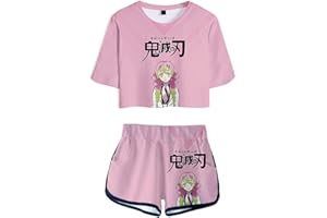 WANHONGYUE Anime Crop Top T Shirt and Shorts Set Women's 2 Piece Short Sleeve Outfits Girls Summer Active Tracksuit
