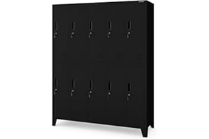 ‎JAN NOWAK Jan Nowak Umkleideschrank 5B2A Spind Spint Schließfachschrank Metallschrank mit 10 Fächern Etikettenhalter Lüftungsschlitze Metall Pulverbeschichtet 172 cm x 136 cm x 45 cm (Schwarz)