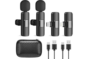 HMKCH Kabelloses Mikrofon für iPhone iPad Android, (2 Mikrofone und 2 Empfänger) Plug-Play Lavalier mikrofon für Videoaufnahmen, Auto-Sync-Ansteckmikrofon für YouTube/Facebook/TikTok/Interview/Vlog