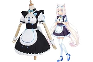 ColiCor Cosplay Costume Set, Nekopara Chocola Vanilla Anime Maid Dress Set, Cosplay Costume Maid Uniform Full Set for Adult Kids- Blue M
