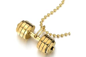 COOLSTEELANDBEYOND Gold Langhantel Hantel Anhänger Edelstahl Halskette für Herren Jungen mit 60cm Stahl Kugelkette