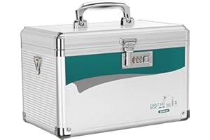 Glosen Boîte à Pharmacie avec code, Boîte de Rangement Médicale, Boite Medicaments à serrure à combinaison, Coffre de Rangement Medicament à serrure combinée Verrouillable [12 * 7.68 * 6.87 Pouces]