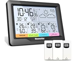 Newentor Weather Station & 3 Outdoor Sensors Wireless Digital Barometer, Weather Forecast Temperature Humidity Indoor Outdoor