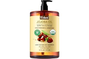 Yoken Pure Jojoba Oil 16 fl oz - 100% Natural Jojoba Oil for Hair, Skin & Face, Cold Pressed Unrefined, Deeply Moisturizing Jojoba Carrier Oil for Essential Oils Mixing, Soap Making