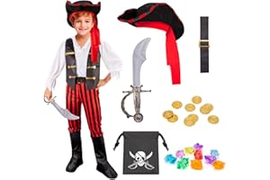 MELAND Pirate Costume Kids, Boys Girls Dress Up with Pirate Hat, Boot-covers for Kids Aged 3 to 10, Fancy Dress for Kids&Toddlers Halloween Costumes
